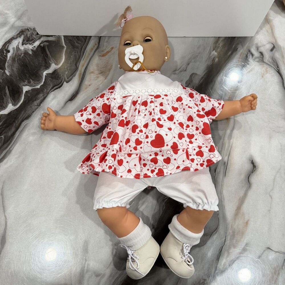 Vintage 1980s BASA Peloncita Doll Peru Working Cries Sleep Eyes Valentine Dress